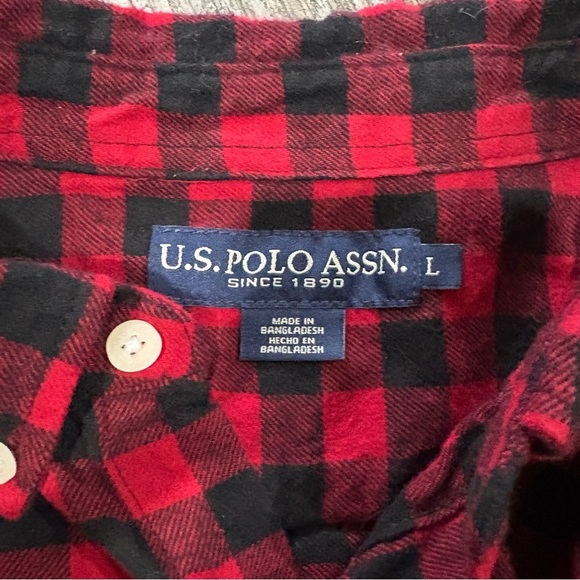 U.S. POLO ASSN. Red Black Plaid Flannel Button Down Shirt Sz L Outdoor Classic - Picture 7 of 8